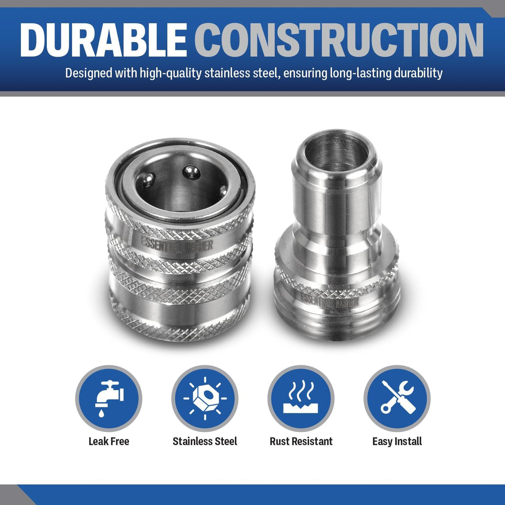 ¾” Stainless Steel Garden Hose Quick Connect Fittings | 1 Coupler & 3 Plugs Set