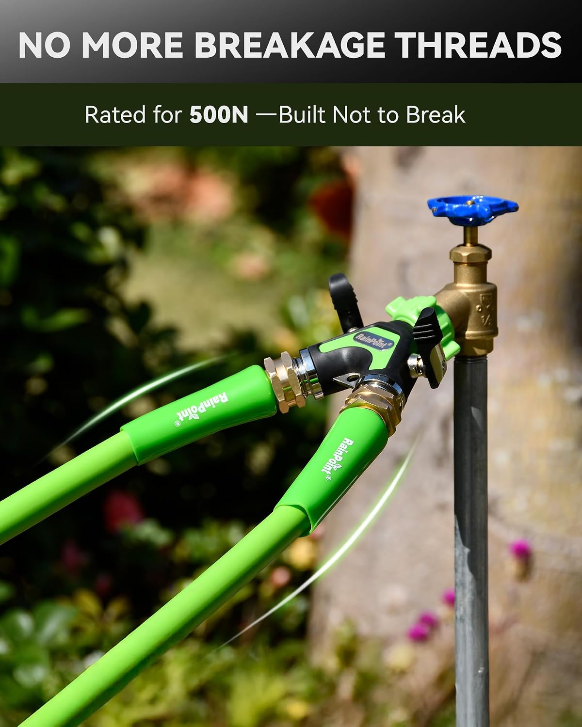 RAINPOINT Garden Hose Splitter 2 Way, All Metal Heavy Duty Water Hose Y Splitter With 2.05" Extra Long Side Handle &