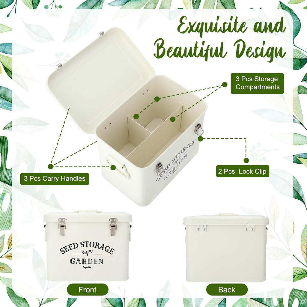 Maitys Seed Storage Container Box with Lid Garden Seed Packet Storage Organizer Decorative with Dividers and 100 Plant