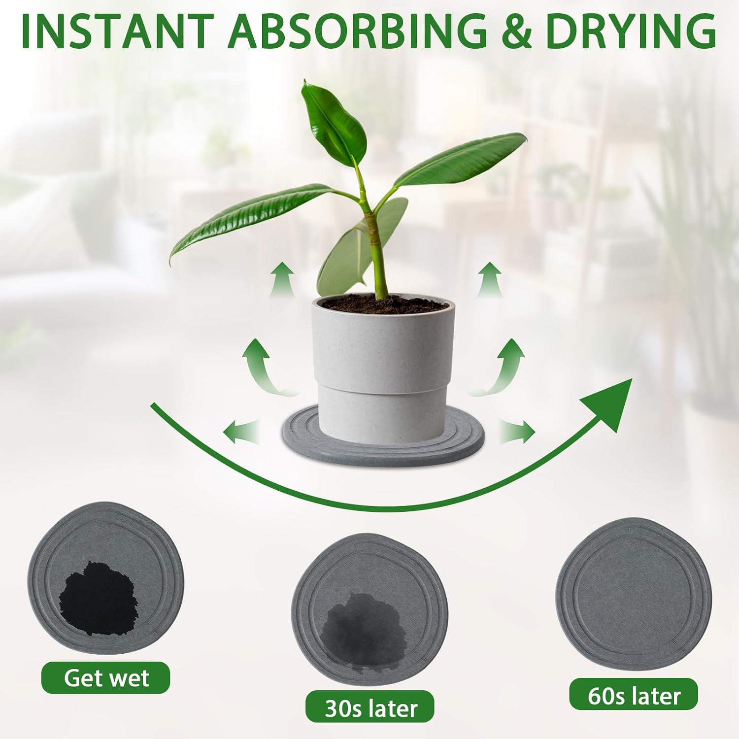Plant Saucers for Indoors, 6 Pack 6" Quick Dry Diatomite Plant Drip Water Catcher Trays for Pots, Diatomaceous Earth