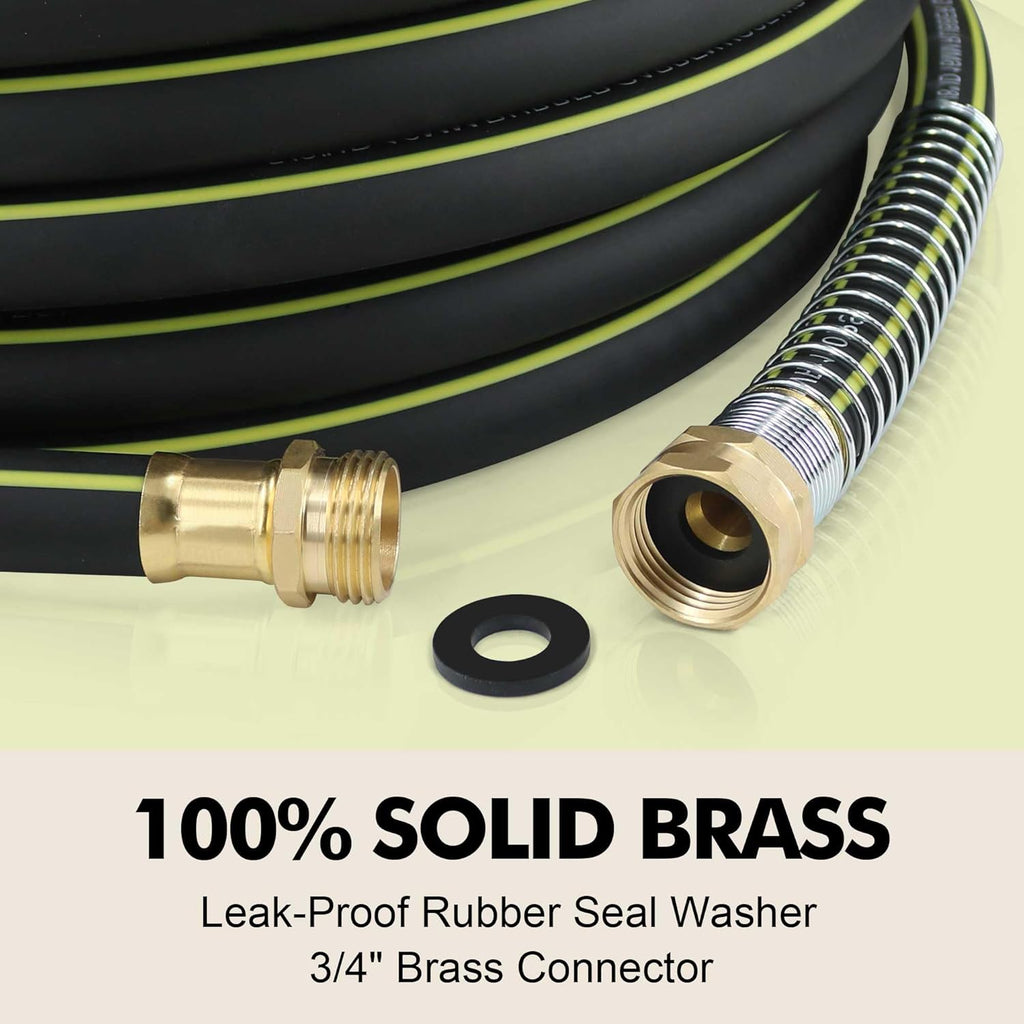 Flexible Rubber Garden Hose 50ft, 5/8" Hybrid Rubber Hose Heavy Duty | Solid Brass Fitting, 650PSI Burst Pressure
