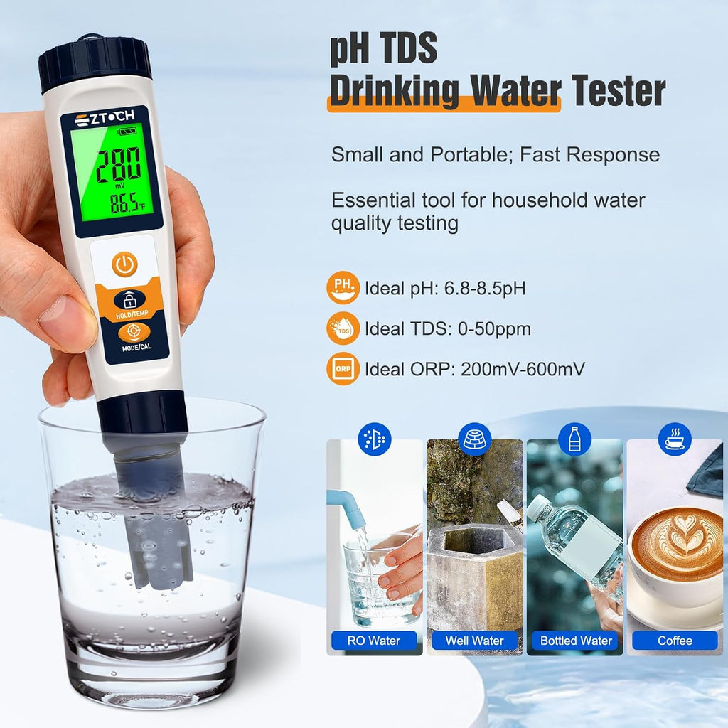Hydrogen Water Tester pH H2 ORP Meter, Hydroponic pH TDS EC Meter, 6 in 1 | pH H2 ORP TDS EC Temp Tester for Drinking