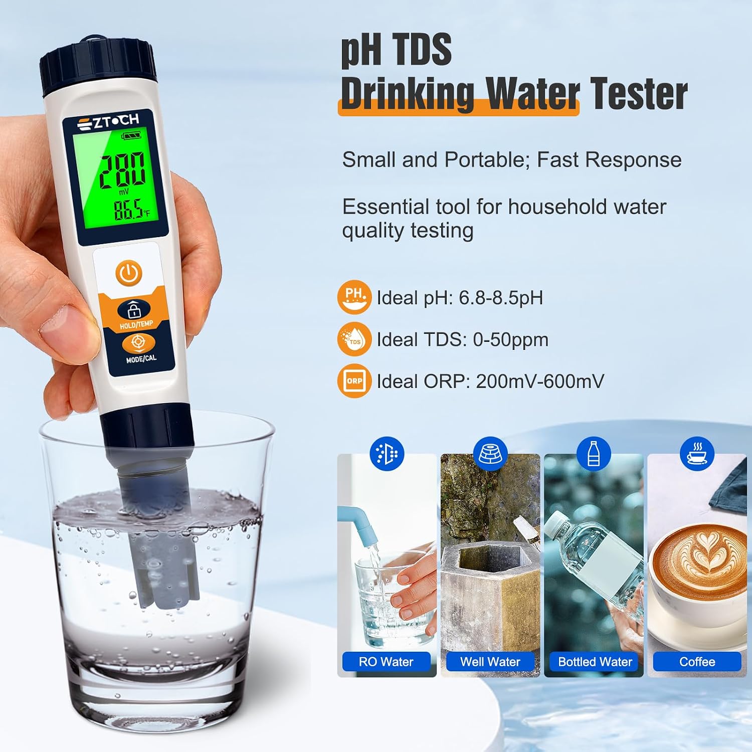 Hydrogen Water Tester pH H2 ORP Meter, Hydroponic pH TDS EC Meter, 6 in 1 | pH H2 ORP TDS EC Temp Tester for Drinking