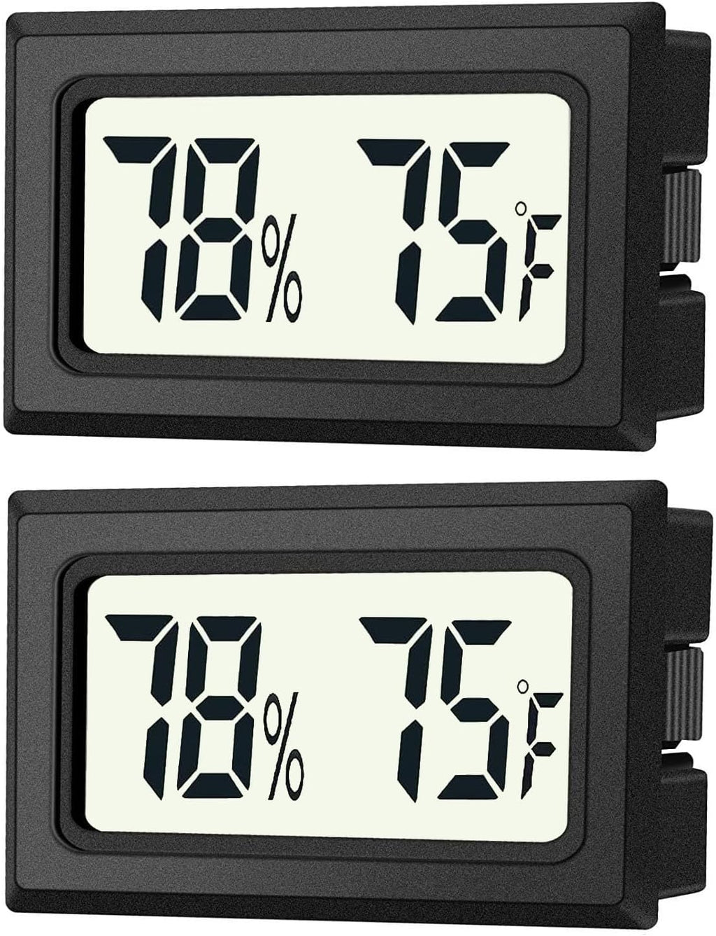 JEDEW 2 Pack Mini Digital Hygrometer Thermometer Gauge, Indoor Outdoor Temperature Humidity Meter for Humidifiers Greenhouse Reptile Plant Humidors, Large LCD Screen, Display in Fahrenheit (℉) (2)