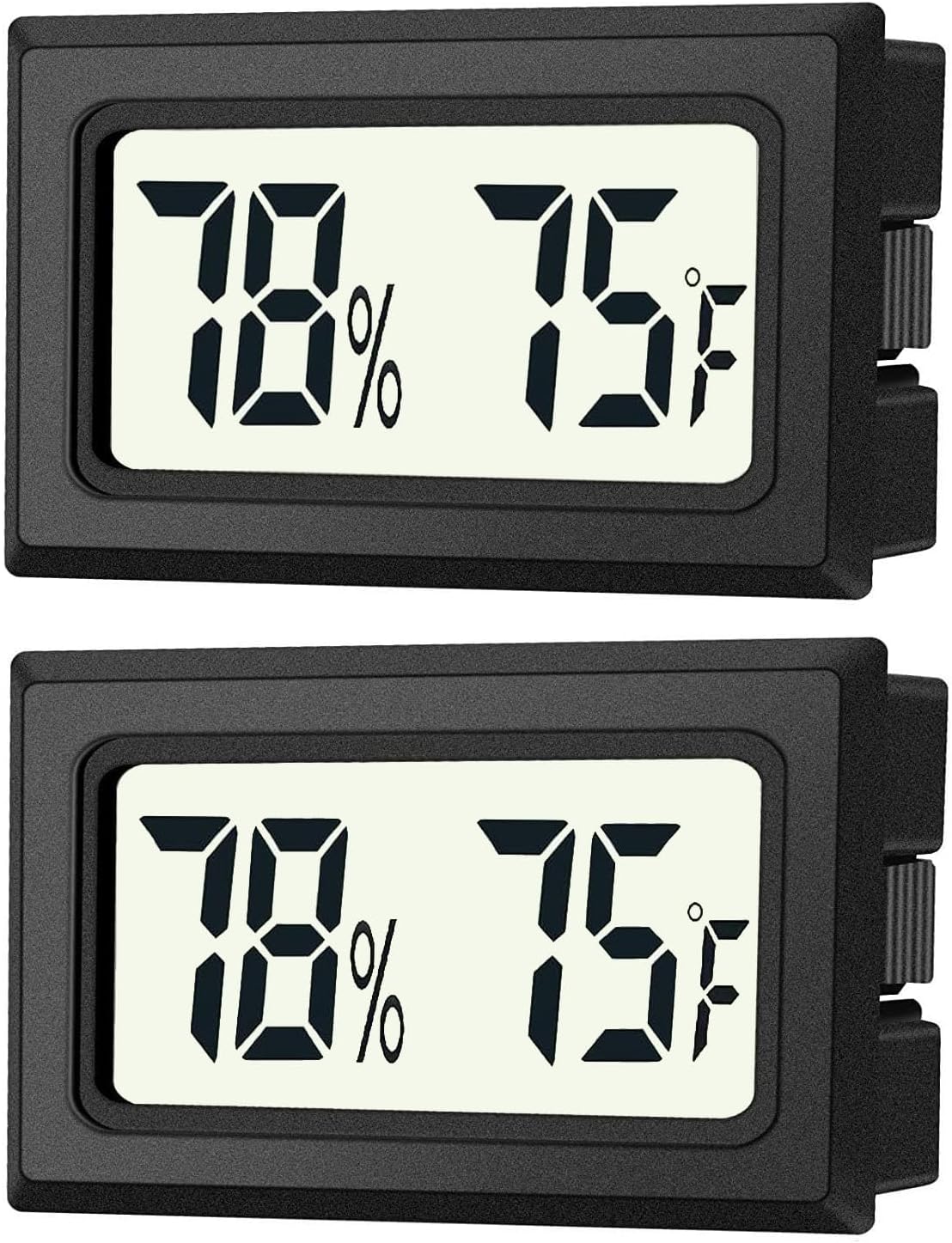 JEDEW 2 Pack Mini Digital Hygrometer Thermometer Gauge, Indoor Outdoor Temperature Humidity Meter for Humidifiers Greenhouse Reptile Plant Humidors, Large LCD Screen, Display in Fahrenheit (℉) (2)