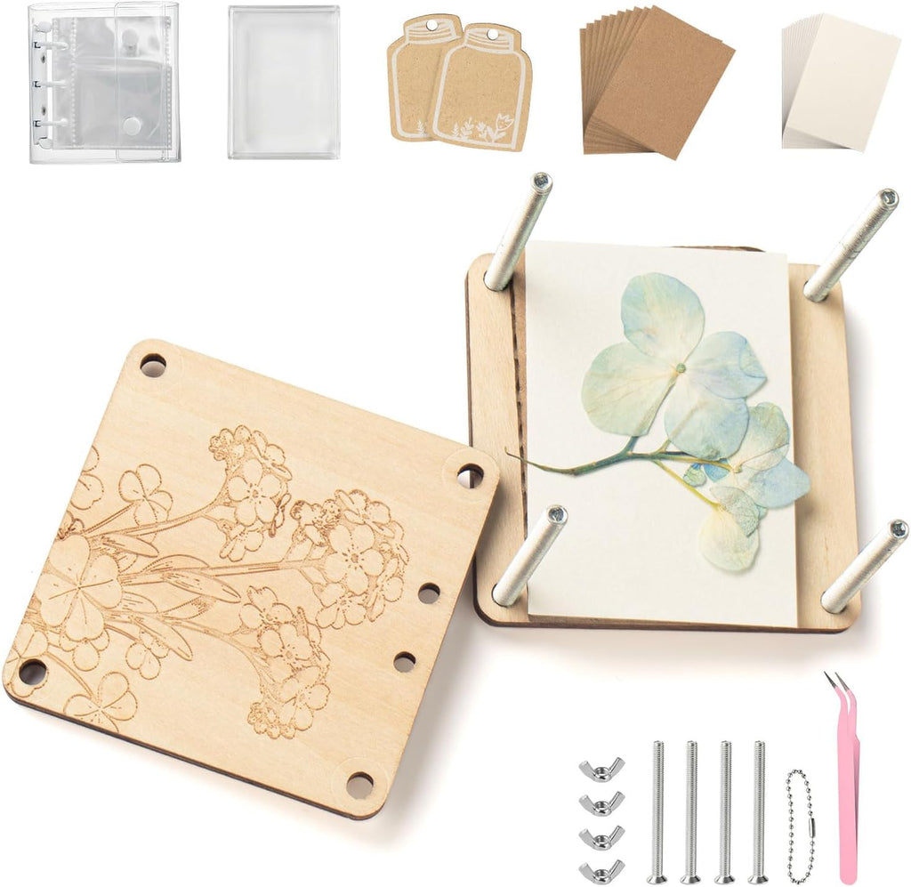 YPJXBEST Mini Flower Press Kit,2.55"x2.55" Portable Pocket Flower Press DIY Botanical Crafts Mini Plant Preservation Kit for Hiking & Nature Journaling Arts and Crafts Lovers,Plant Lover Gifts