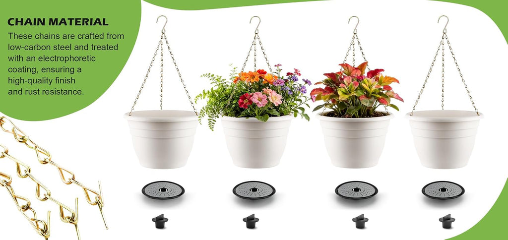 RooTrimmer Hanging Planters 10 Inch, 4 Pcs Flower Pots with Drainage Hole, Self Watering Hanging Basket for Indoor