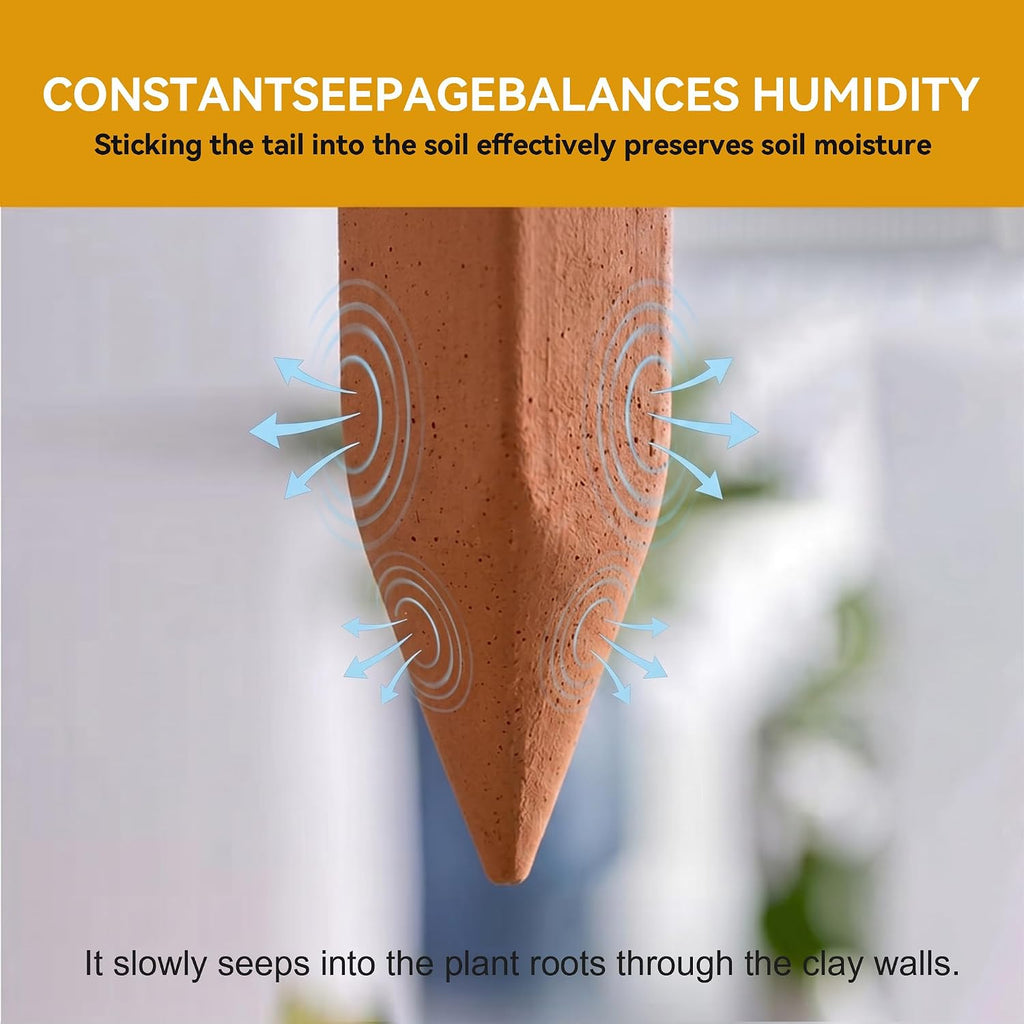 2 Pack Terracotta Watering Spikes, Cute Ceramic Self Watering Insert for Indoor Plants, Decorative Automatic Waterer &