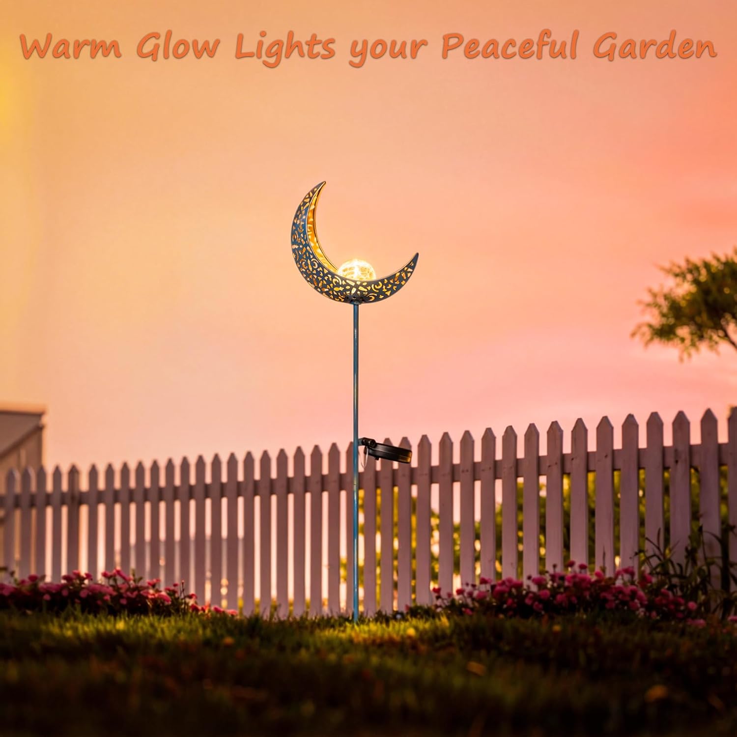 Moon Solar Garden Lights Outdoor Stakes, Waterproof Crackle Glass Metal Yard Lights for Lawn, Patio Accessories