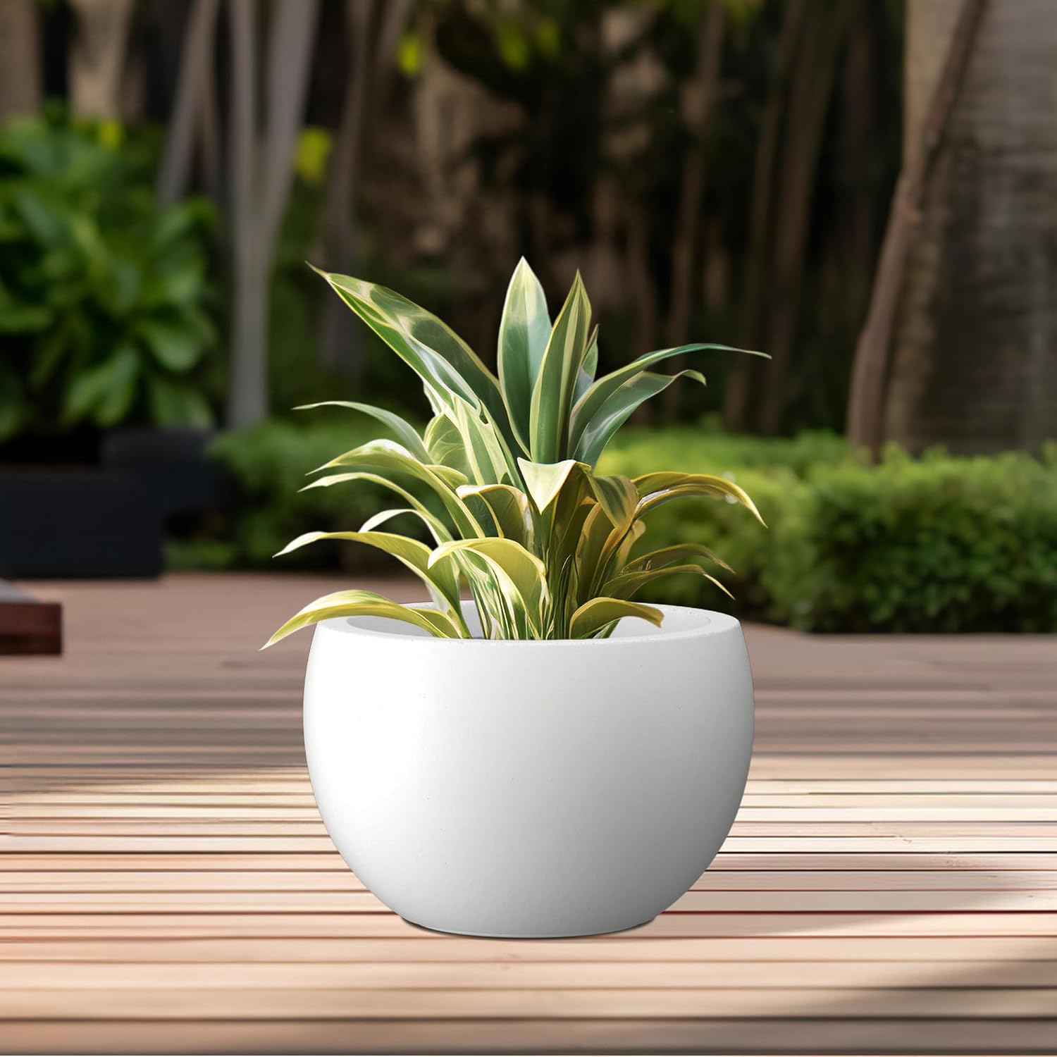 Kante Accent Round Bowl White Concrete Planter 15.7" Dia, Outdoor | Rubber Plug for Indoor, Drainage for Garden