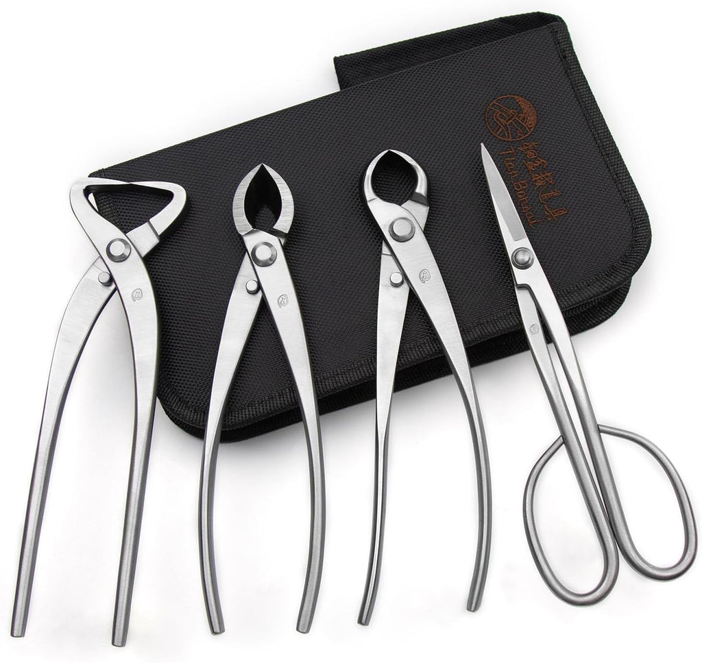 4-PCS Bonsai Tool Set Including Concave Cutter Straight Edge Cutter Trunk Splitter And Bonsai Scissors Equip With Tool