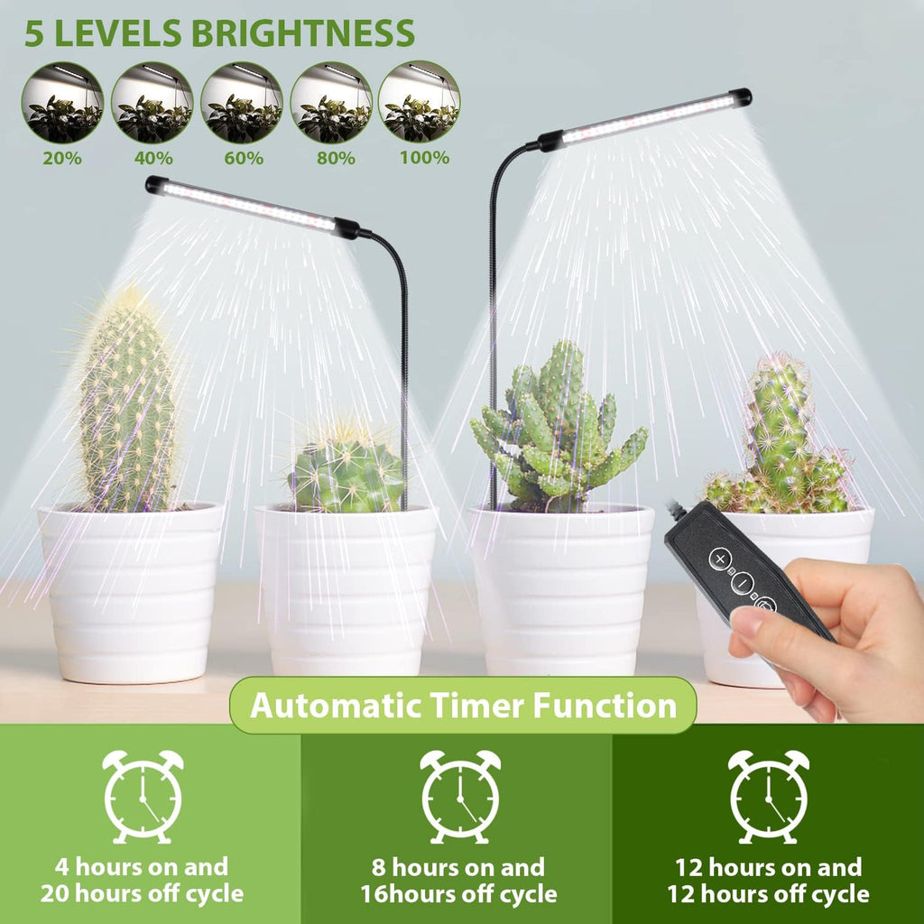 Grow Light for Indoor Plants Growing, 6000K Full Spectrum Gooseneck Plant Lamp for Seedings Succulents Small Plants