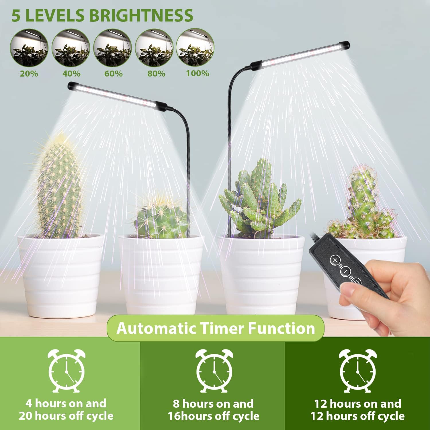 Grow Light for Indoor Plants Growing, 6000K Full Spectrum Gooseneck Plant Lamp for Seedings Succulents Small Plants