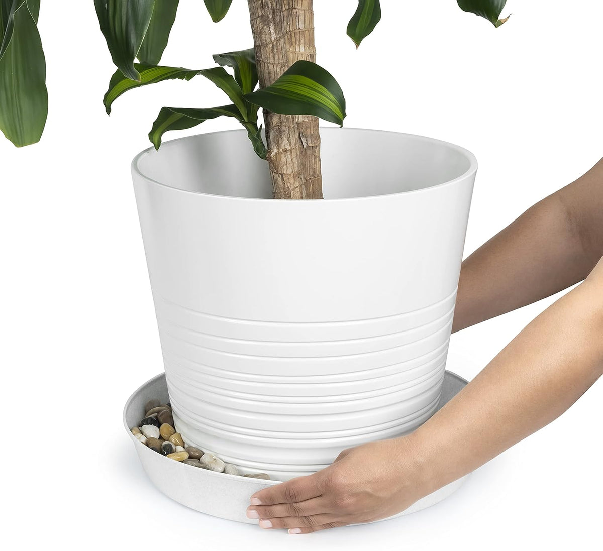 18in (16.3in Base) White Granite Case of 2 | Plant Saucers