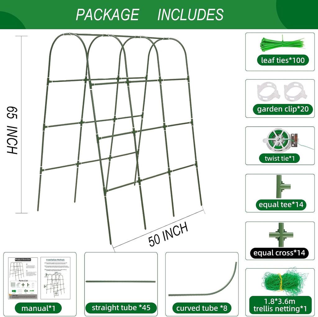 65"×50" Cucumber Trellis for Raised Bed,Tall Metal Arch Garden Trellis for Climbing Plants Outdoor,Vegetables,Plant