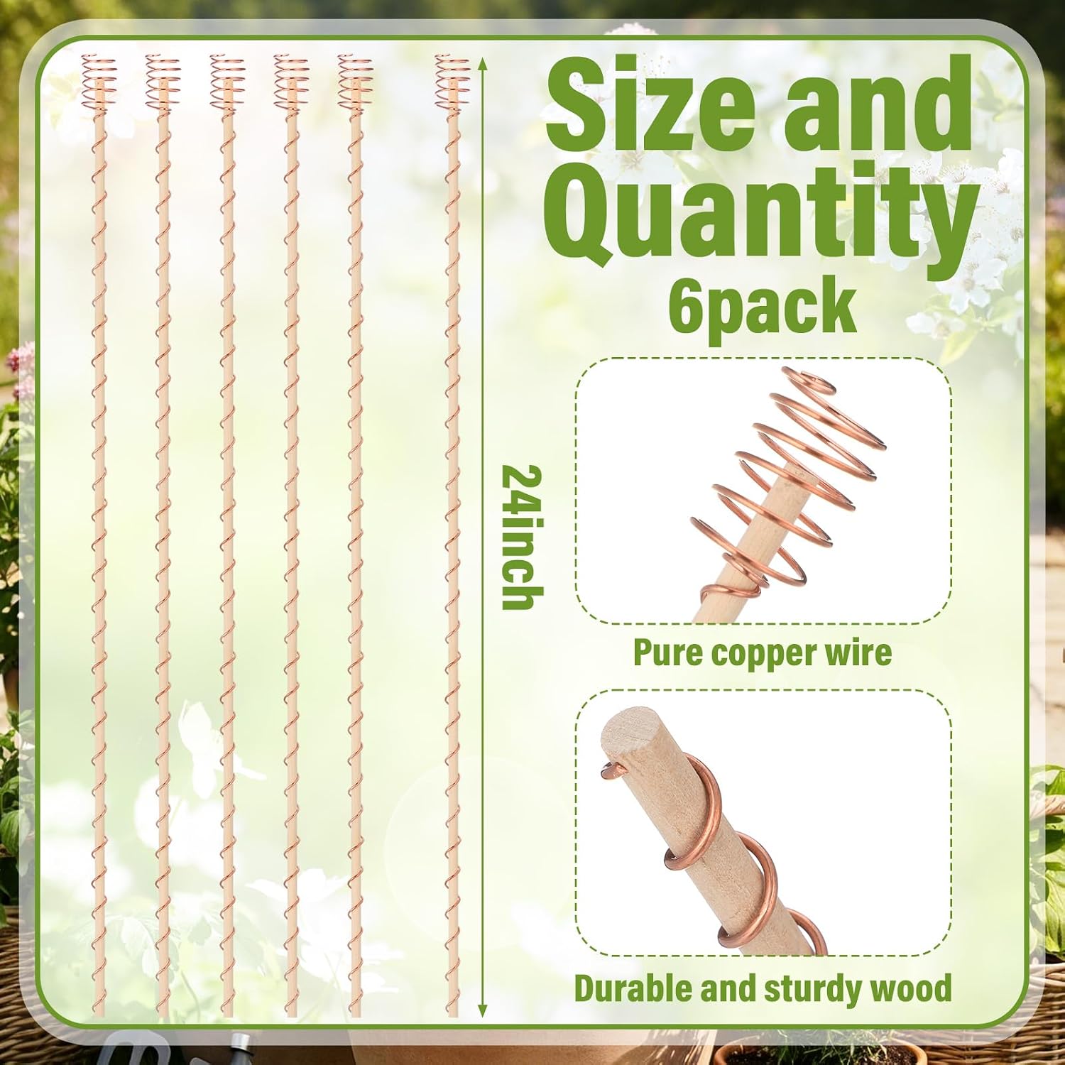 Pelopy 6 Pcs 24'' Large Electroculture Plant Stakes Copper Coil Plant Stakes for Garden Wire Antennas Garden Tensor