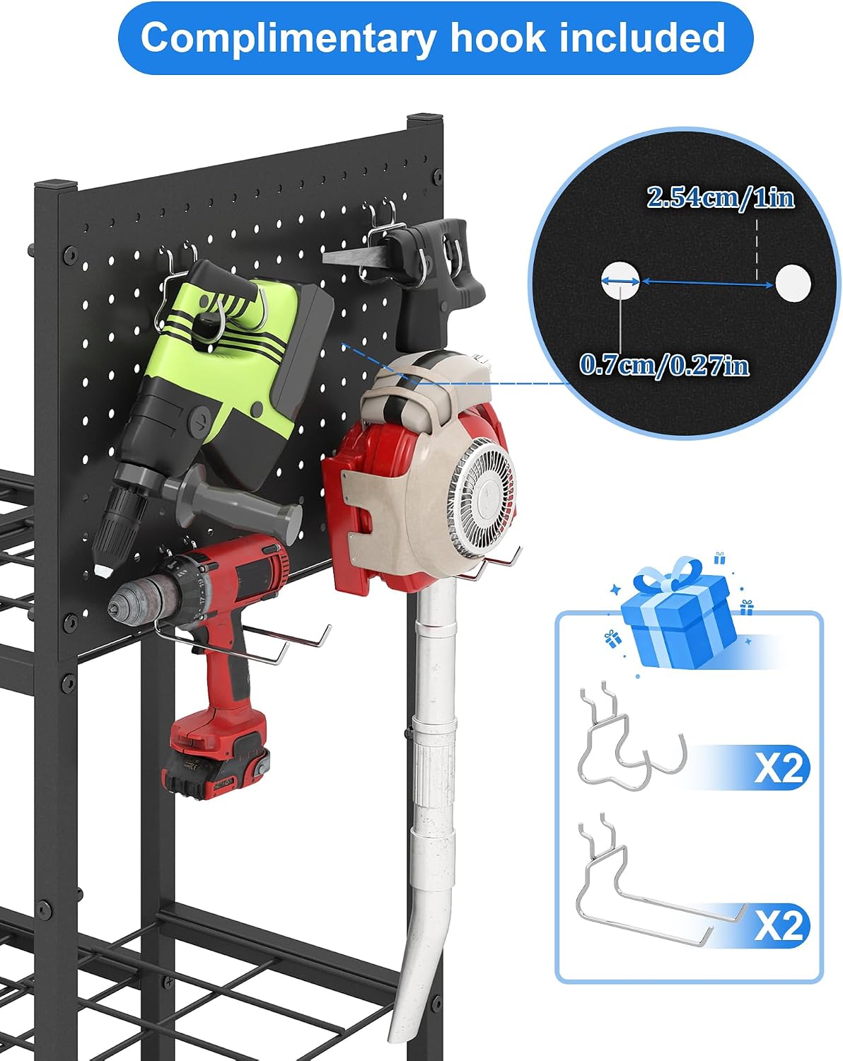 Garden Tool Organizer with Pegboard, Yard Tool Holder Standing for Garage Organization, Up to 30 Long-Handled/10