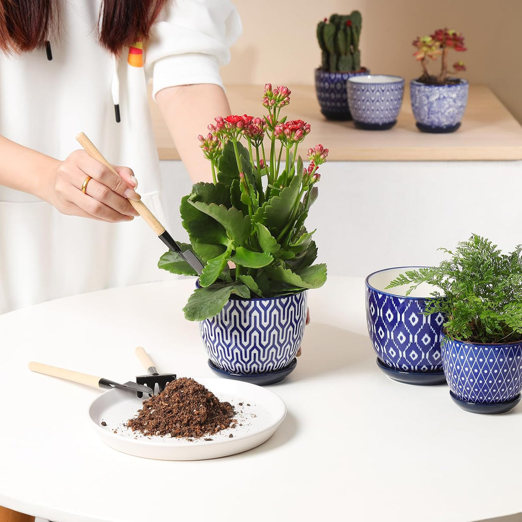 Selamica Ceramic Plant Pots, 4.6 Inch Flower Pots for Indoor Plants, Succulent Pots with Drainage Hole & Saucer