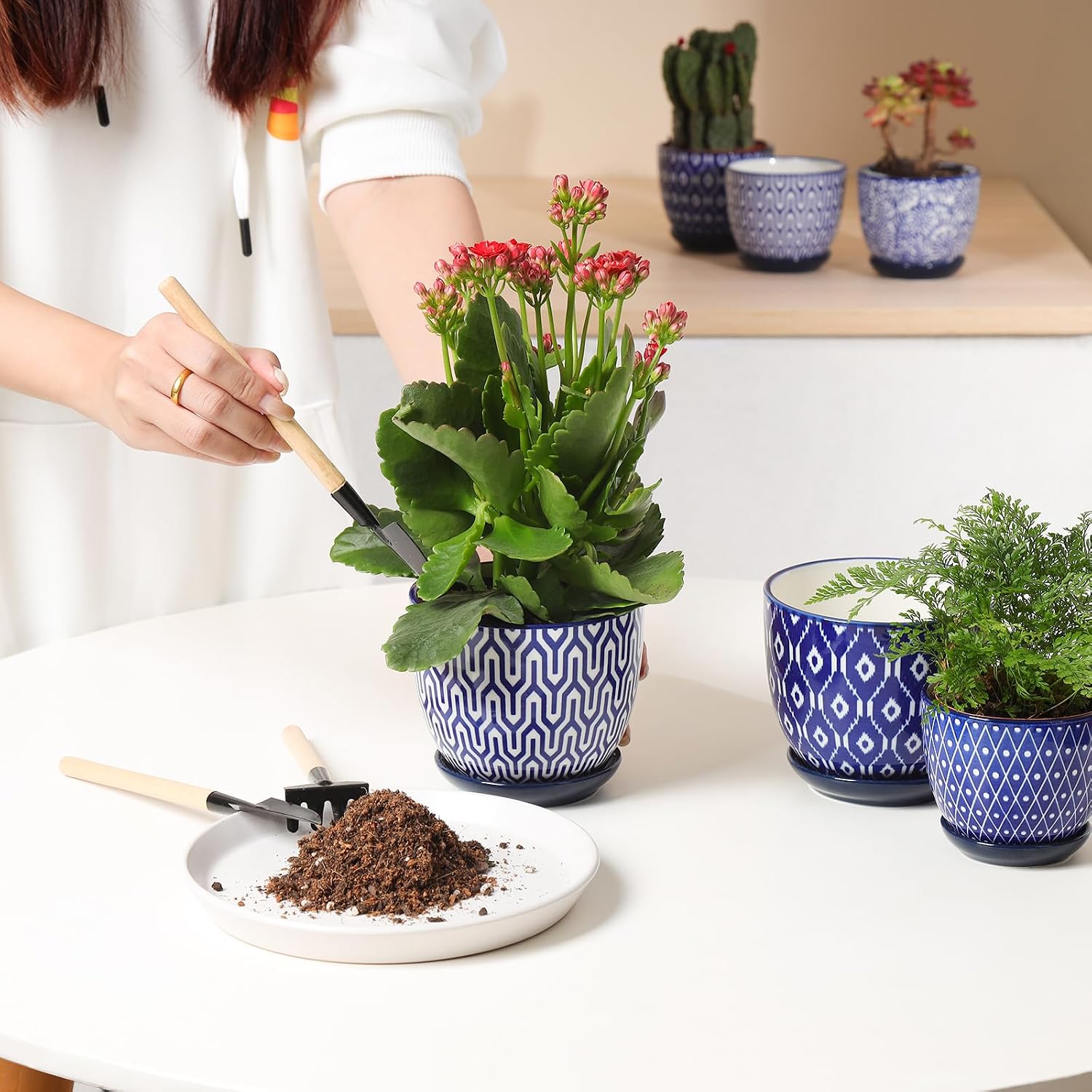 Selamica Ceramic Plant Pots, 4.6 Inch Flower Pots for Indoor Plants, Succulent Pots with Drainage Hole & Saucer