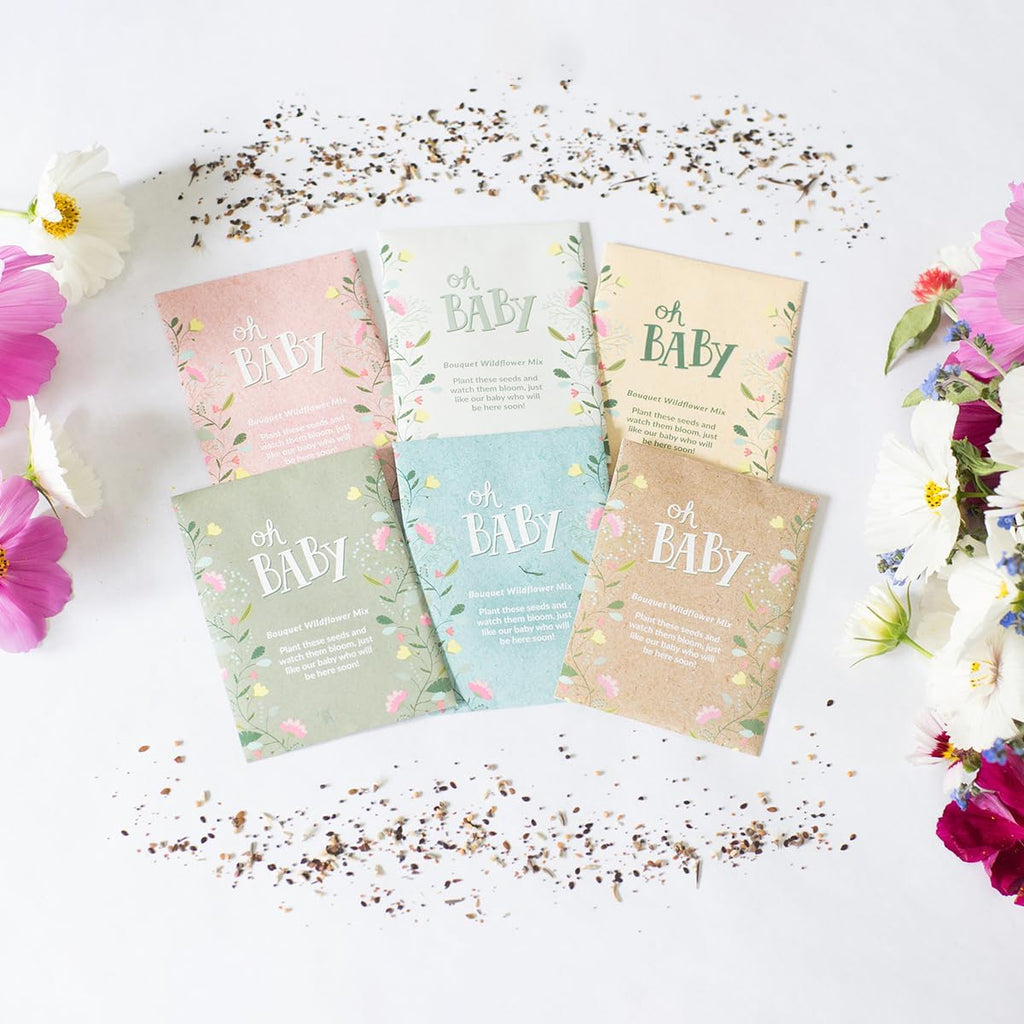 Oh Baby Flower Seeds Packets - Girl/Boy Baby Shower Favors - Pre-Filled, 25 Wildflower Seed Packs for Favor