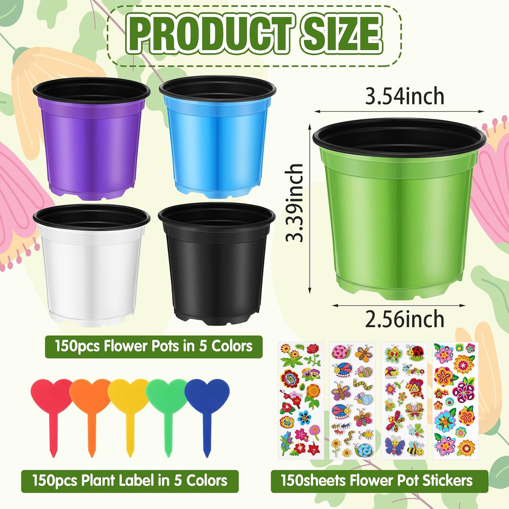 150 Sets Garden Pot Craft Kit Bulk DIY Flower Planting Kit Including Plastic Nursery Pots Labels and Stickers for