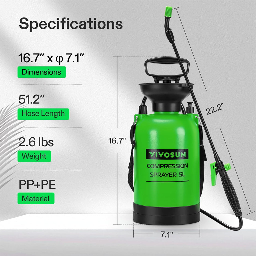 VIVOSUN 1.35-Gallon Pump Pressure Sprayer | Lawn & Garden Water Sprayer with Adjustable Shoulder Strap, for Spraying