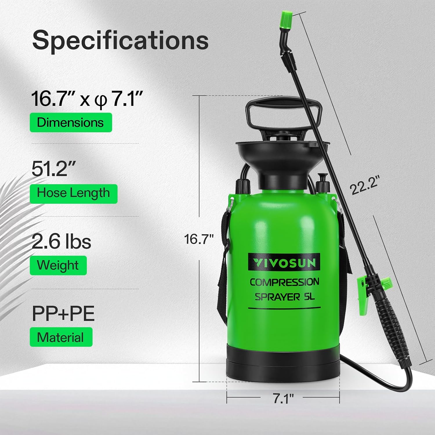 VIVOSUN 1.35-Gallon Pump Pressure Sprayer | Lawn & Garden Water Sprayer with Adjustable Shoulder Strap, for Spraying