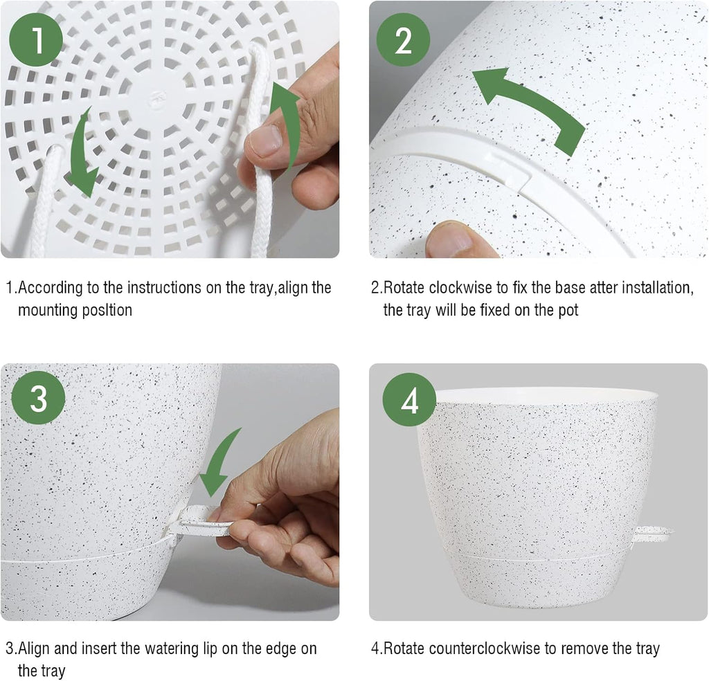 UOUZ 12inch 2Pack Large Self Watering Planters, Plastic Plant Pots with 60oZ Removable Deep Reservoir and Multi Mesh