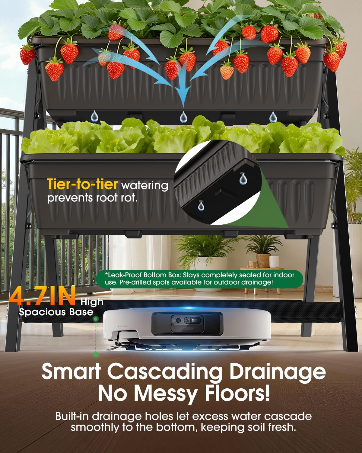 5-Tier Vertical Garden Bed Planter Boxes with Drainage System & Storage Space, Freestanding Vertical Garden Planter