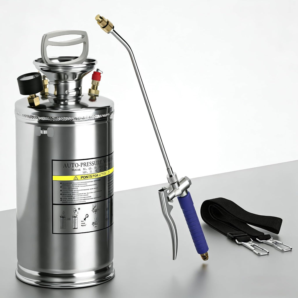 1.5 Gallon Hand Pump Sprayer, 304 Stainless Steel Garden Chemical Sprayer with Pressure Gauge, Adjustable Nozzle, 16"