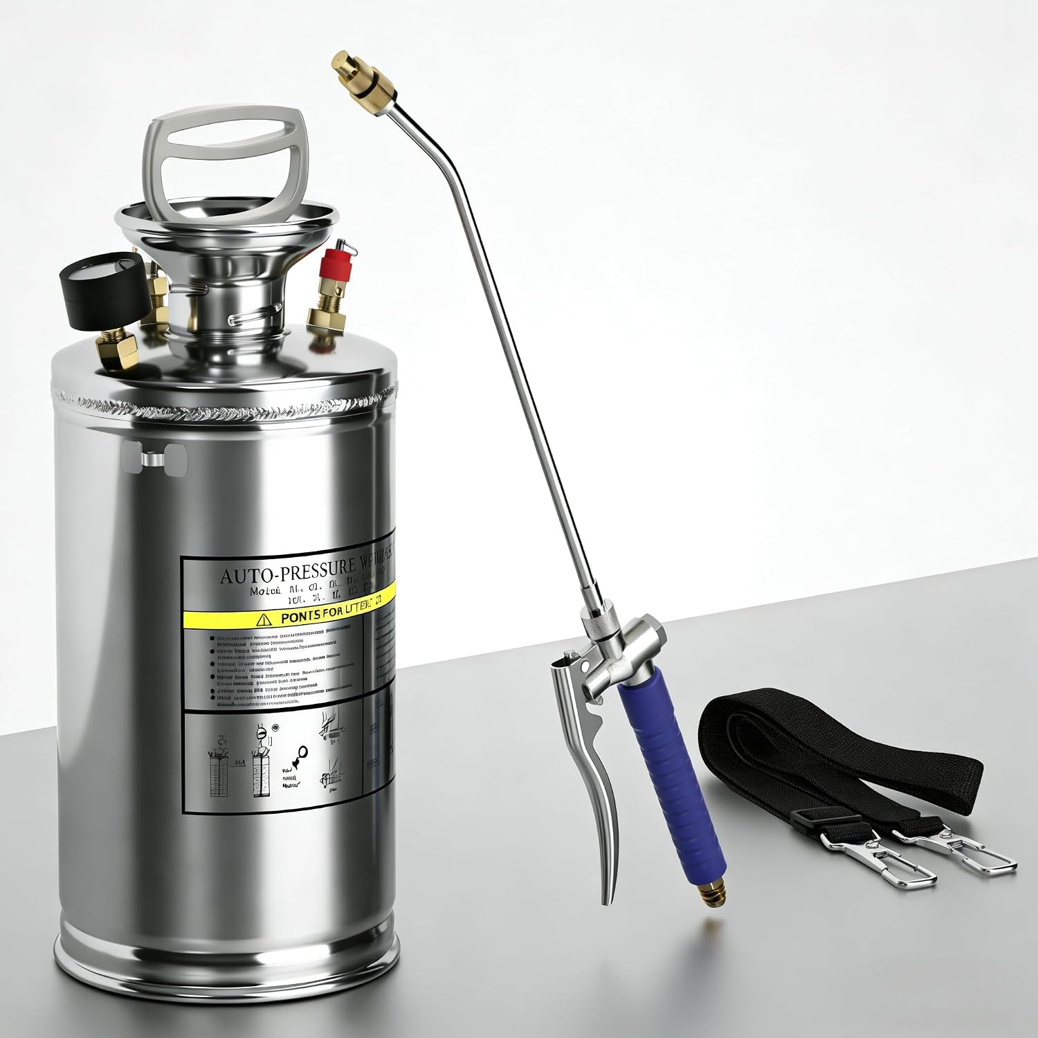 1.5 Gallon Hand Pump Sprayer, 304 Stainless Steel Garden Chemical Sprayer with Pressure Gauge, Adjustable Nozzle, 16"