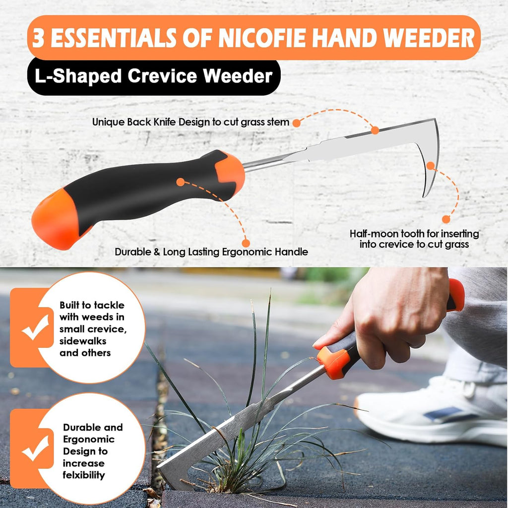 2026 Hand Weeder Tool, Rubber Handle Manual Weeder Puller Tool, Uprooting Weeding Tools, Crack Weeder Crevice, 4 Teeth