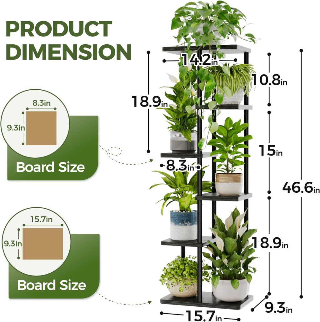 Bamworld Tall Plant Stand Indoor, 6 Tier Metal Plant Shelf for Multiple Plants, Tiered Flower Pot Stands for Patio