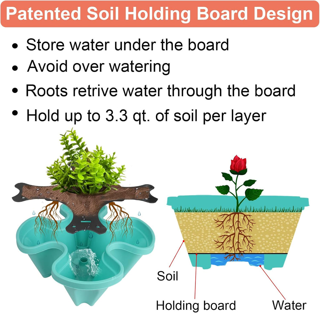 DUNCHATY Stackable Planter, Vertical Strawberry Planter with Garen Tool Set, Self Watering Garden Planter