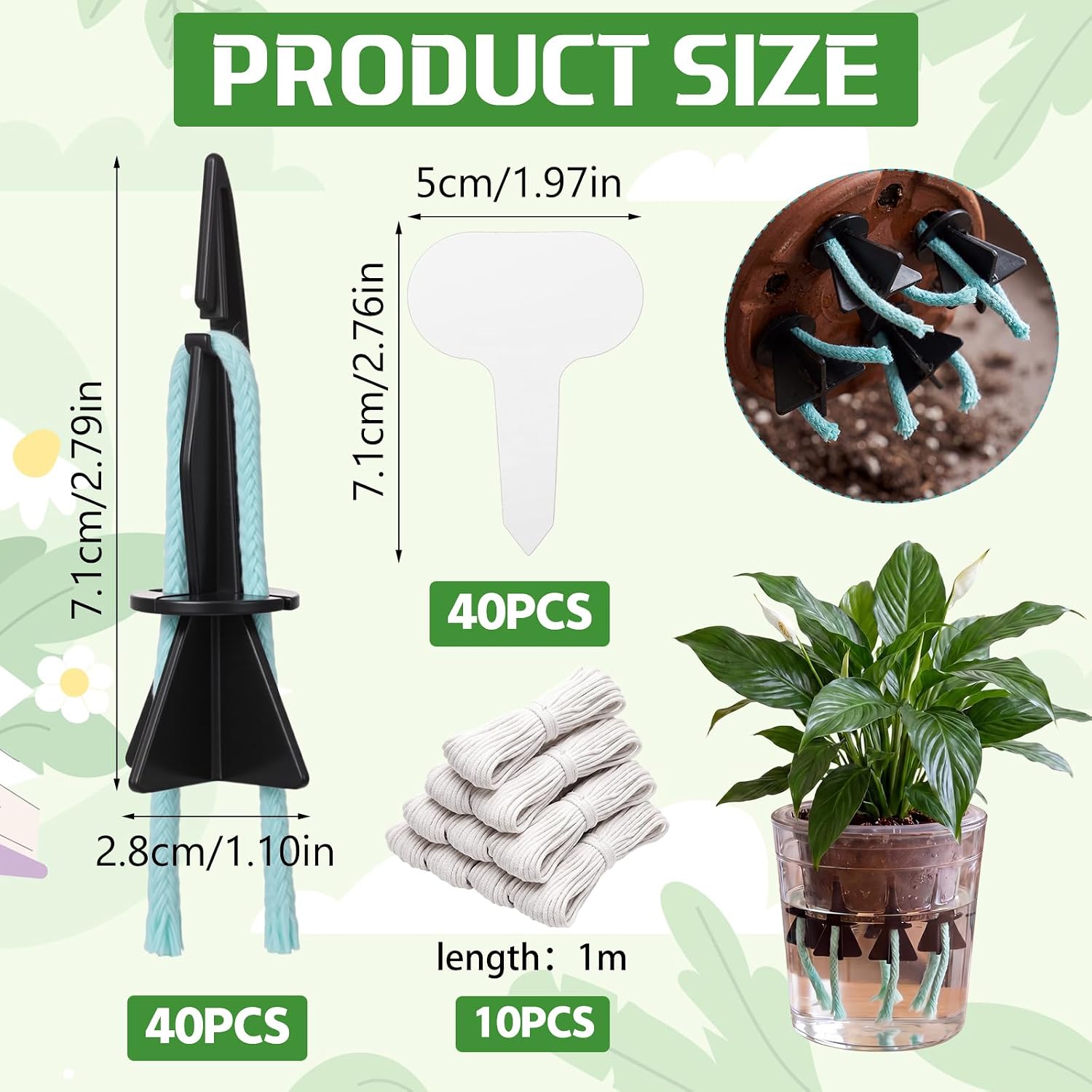 40 Pack Self Watering Spikes for Indoor Outdoor Plants Automatic Plant Watering Stakes with Absorbent Cotton Rope and