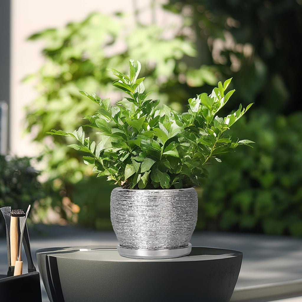 SQOWL Ceramic Plant Pots - 6 Inch Planter for Indoor Outdoor Plants, Modern Round Flower Pots with Drainage Hole and