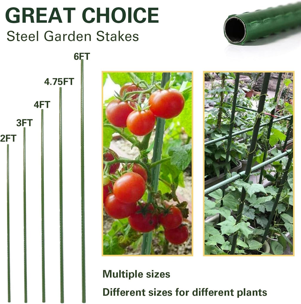 Plant Stakes 36 inch, 3ft Steel Garden Stakes 25 Pack, Sturdy Plant Support for Climbing Plants, Tomatoes, Beans