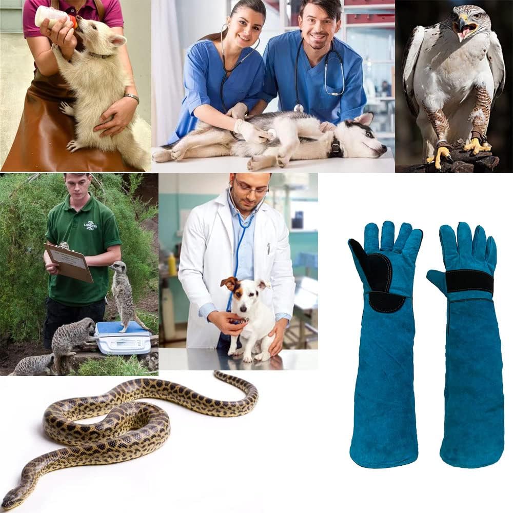 Animal Handing Gloves Bite Proof 23.7 Inch Kevlar Reinforced Multipurpose Pet Leather Glove Padding Dog,Cat