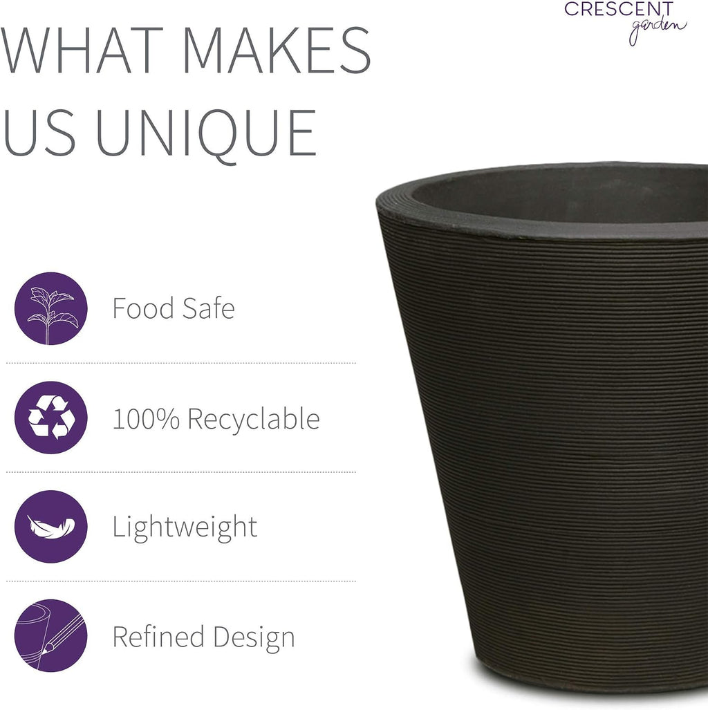 Crescent Garden Madison Planter– Weather-Resistant, Double Walled Indoor/Outdoor Plant Pot with Drain Hole – Durable