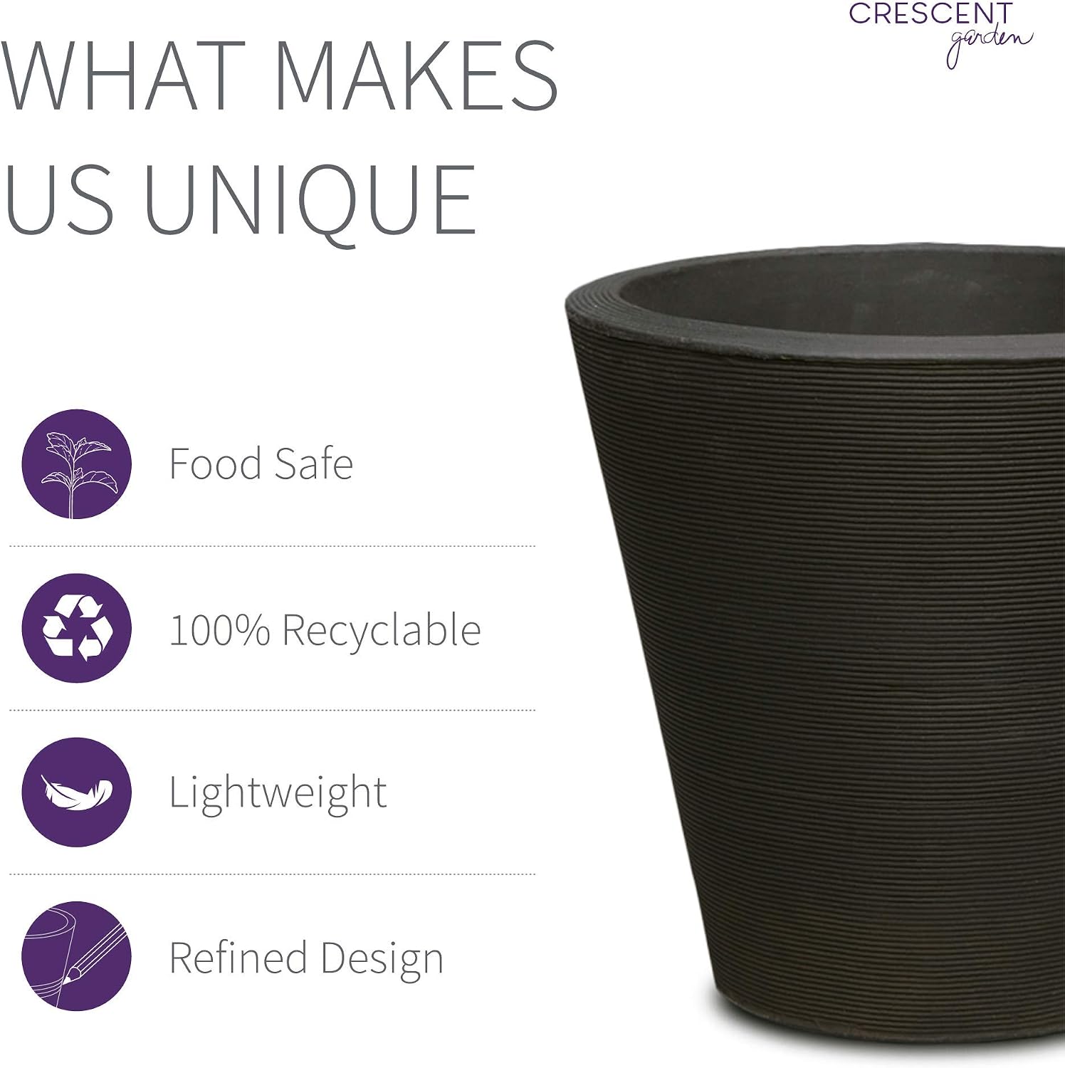 Crescent Garden Madison Planter– Weather-Resistant, Double Walled Indoor/Outdoor Plant Pot with Drain Hole – Durable