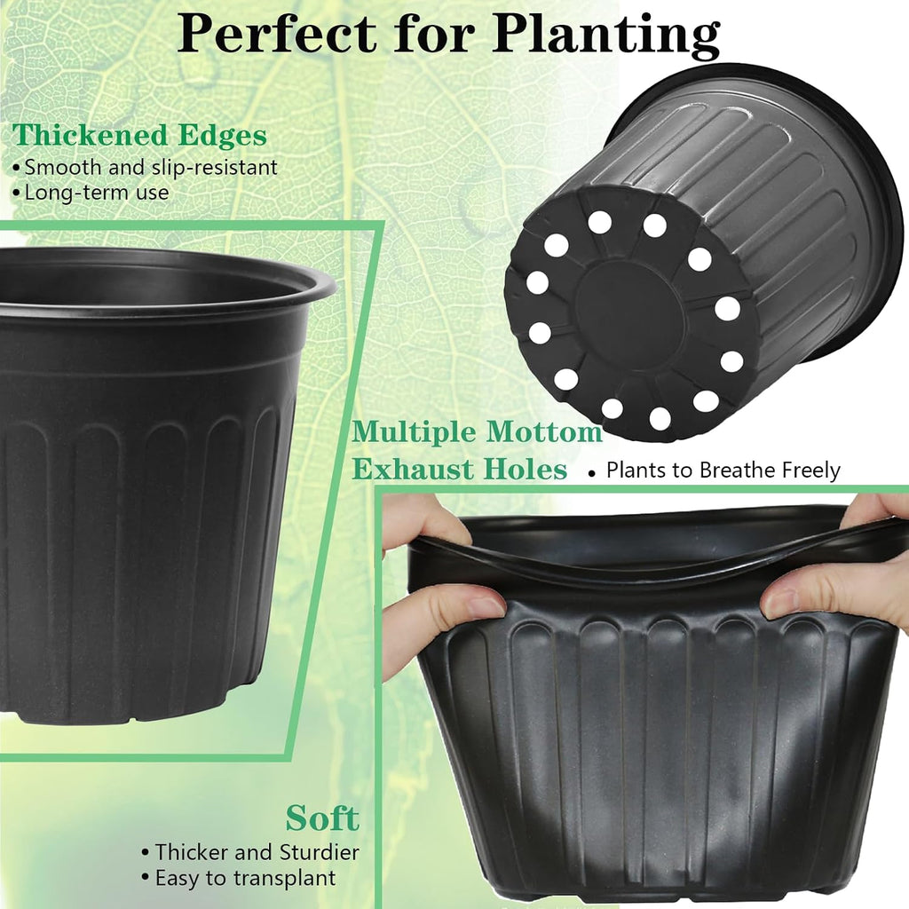 60-Pack 2 Gallon Flexible Plastic Plant Pots with 50Pcs Plant Labels,Thickened Soft Seed Starting Container for Indoor
