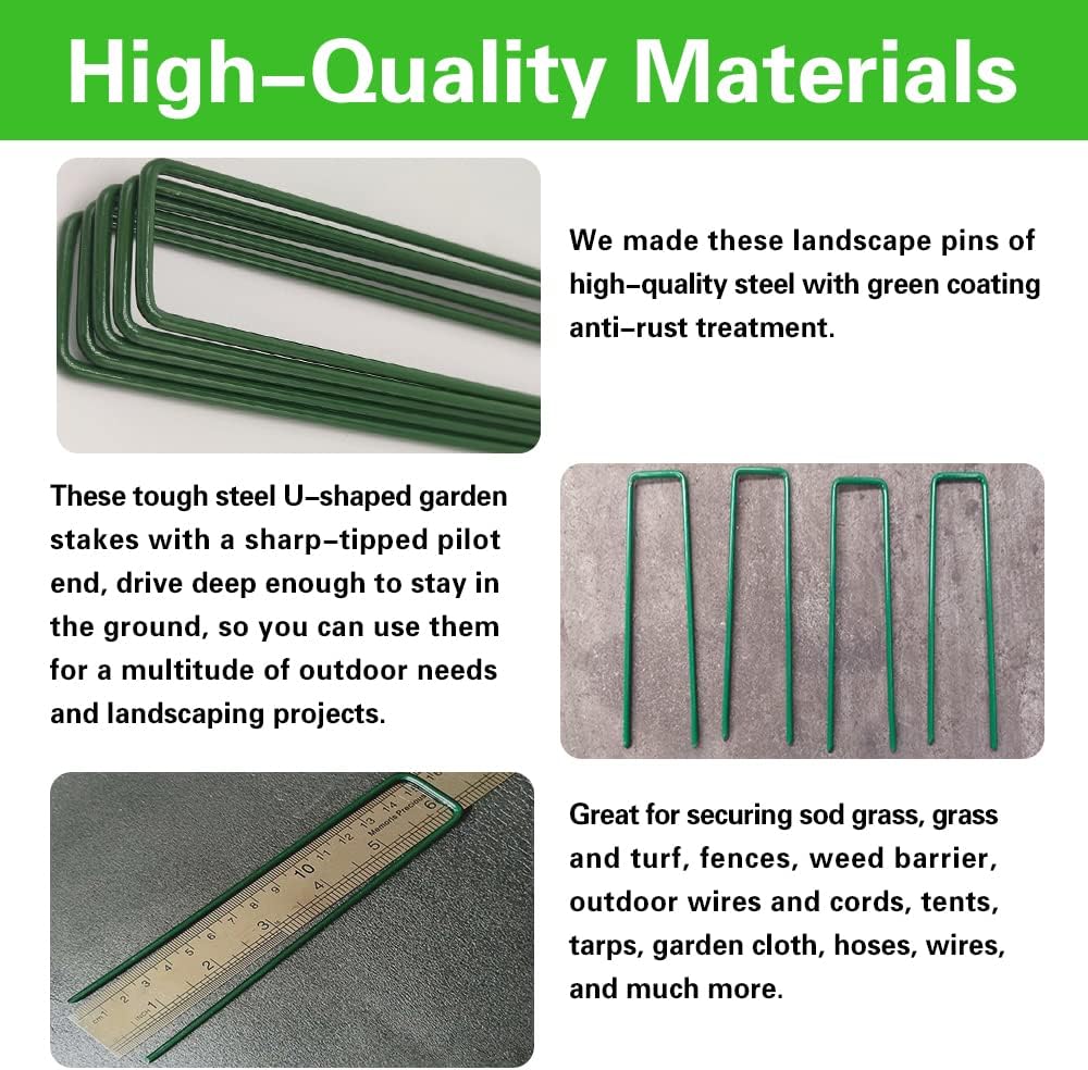 Bakulyor 100Pcs Green Landscape Staples 6 Inch Garden Artificial Turf Stakes Staples, 11 Gauge Lawn Galvanized Ground