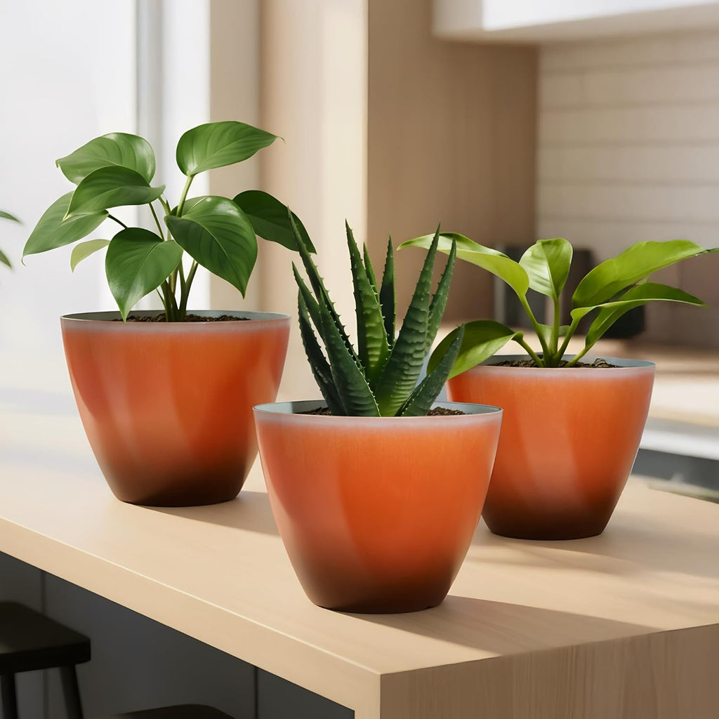 Vanslogreen Plant Pots for Indoor Outdoor Plants, Pack of 4 Plastic Flower Pots with Drainage Holes and Saucers, 8 Inch