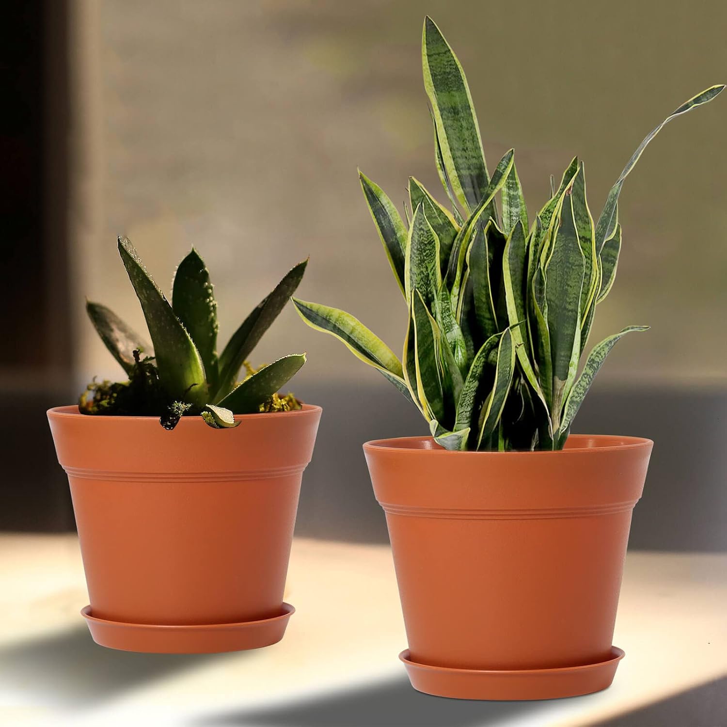 WOUSIWER 16 Pack 6 inch Plastic Planters, Plastic Indoor Planter Flower Pots, Heavy Duty and Stylish 6 Inch Plant Pots