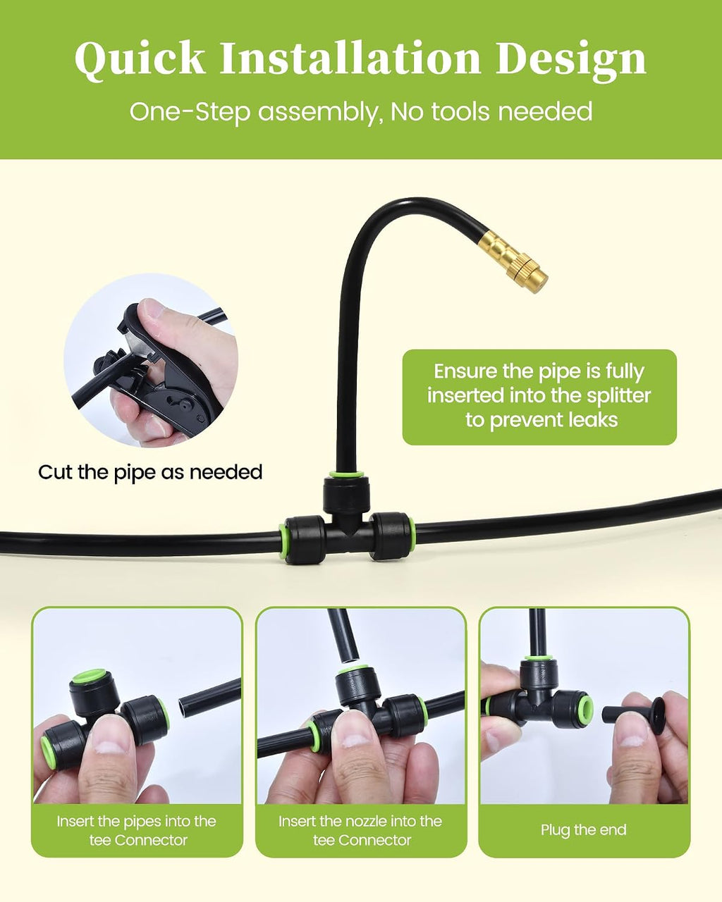 RAINPOINT 50FT Drip Irrigation System, Garden Watering Kit with 15pcs 360°Adjustable Copper Nozzles, Automatic