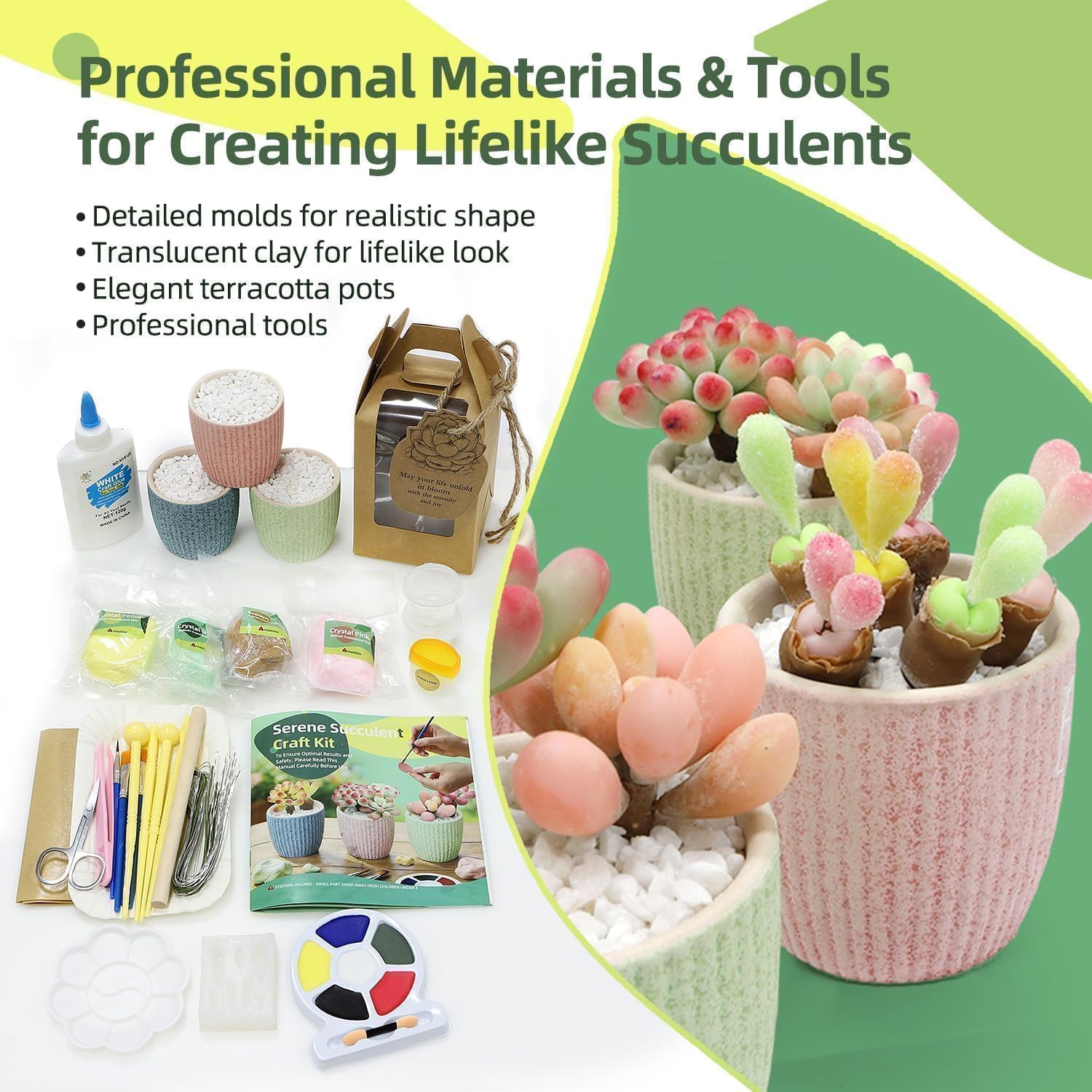 Microland Crafts for Teens Succulents Flower Making Clay Kit Creative Gifts | Crafty Gift w/ Pots & 60+ Tools