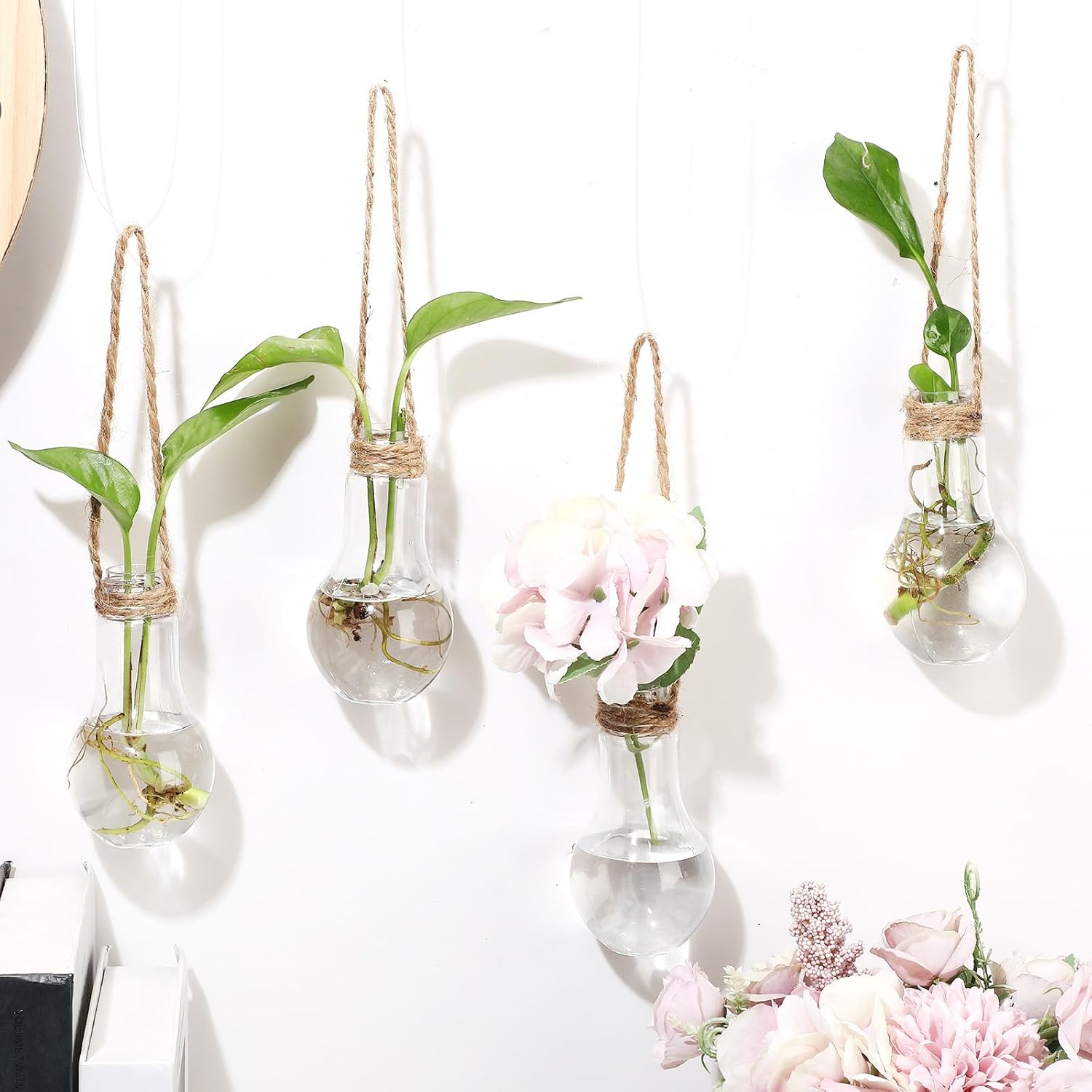 24 Pack Hanging Plant Propagation Stations 3.9 Inch Plastic Propagation Vases with Hooks and Cleaning Brush Clear