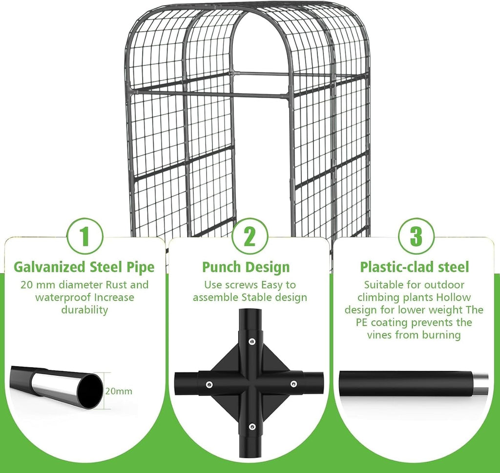 Garden Arch Trellis for Raised Beds, 7.3 FT Metal Cucumber Trellis with Plastic Connectors, u-Shape Plant Support for