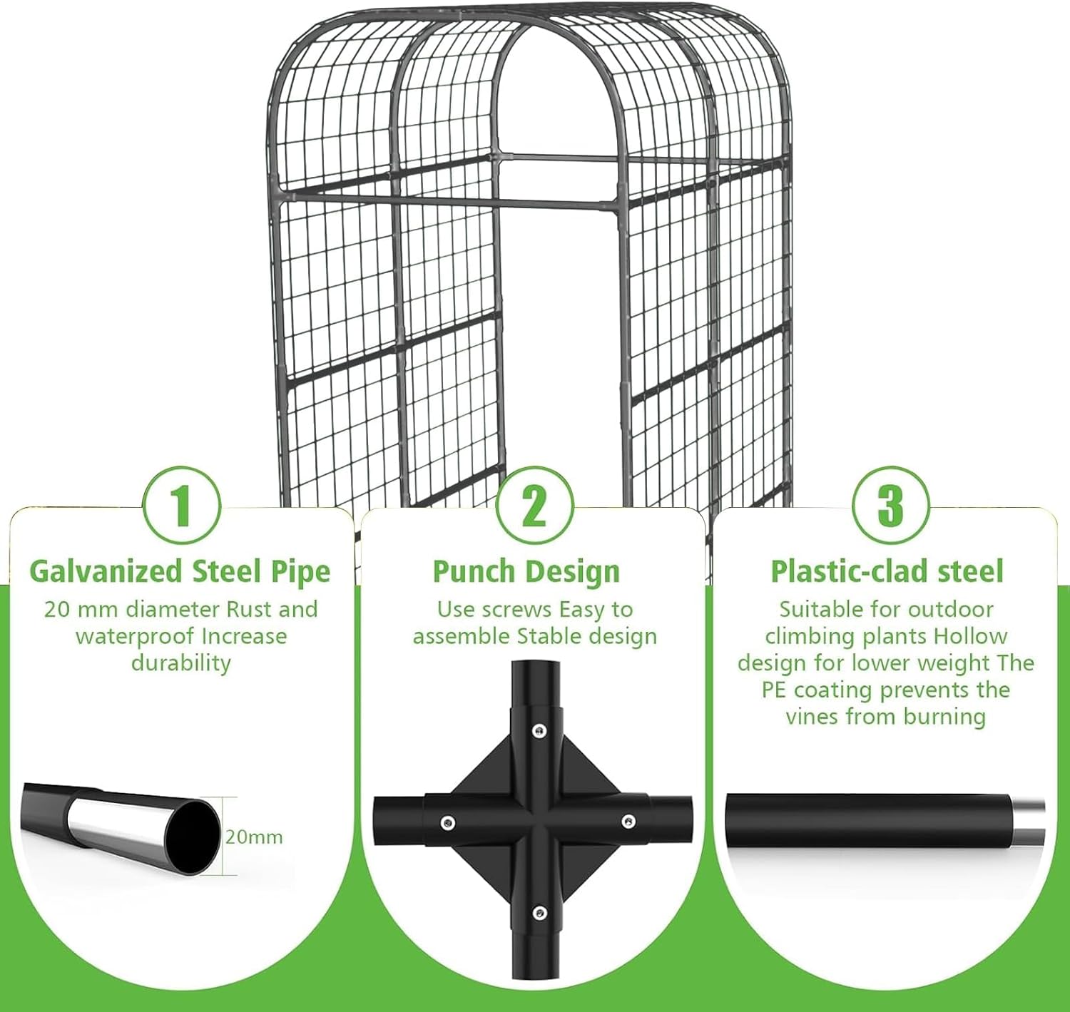 Garden Arch Trellis for Raised Beds, 7.3 FT Metal Cucumber Trellis with Plastic Connectors, u-Shape Plant Support for