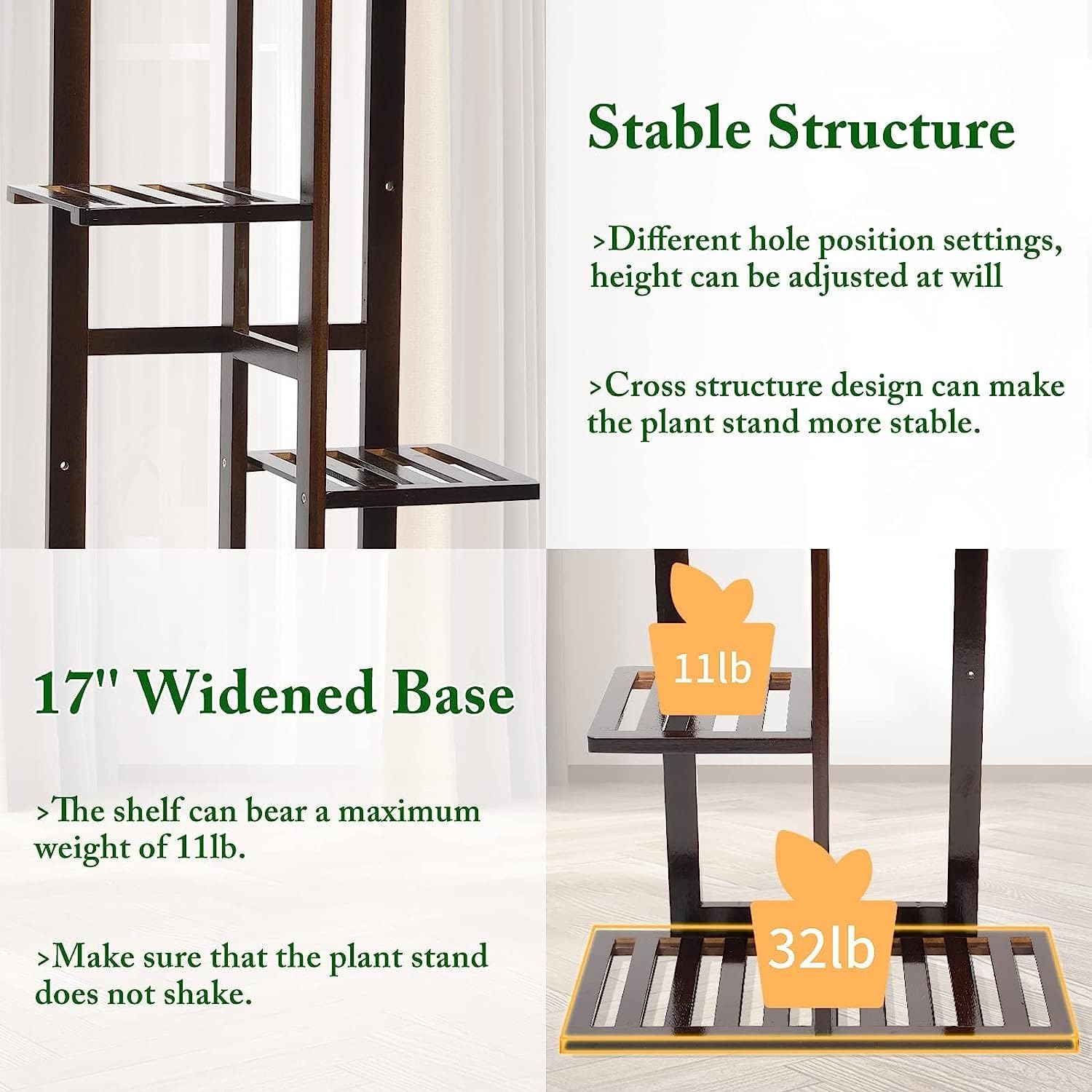 DolceLuna Plant Stand Indoor 6 Tier, Bamboo Plant Shelf Corner Flower Rack | Elegant 46 Inch Tall for Multiple Plants